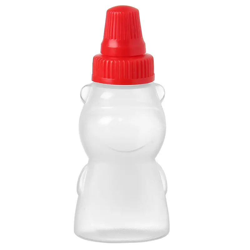 Yeni stil mini ayı şekli temizle tek kullanımlık ketçap sıkılabilir şişe çocuklar bal istiridye sosu salata sosu şişeleri için açık