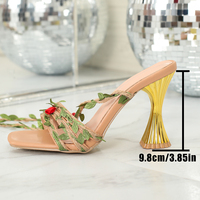 Sandales à talons aiguilles ultra-hauts élégantes pour femmes, tendance mode sexy, à bout ouvert, avec lanière rose et lanière enroulée style vigne, vente en gros