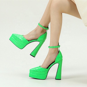 Zapatos de Tacón Alto con Plataforma de 5 cm, Sandalias de Verano 2022 con Punta en Pico y Correa en el Tobillo con Estampado de Piedras Sólidas para Mujer - Product Image 5