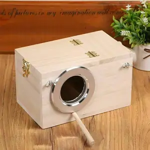 Caja de nido de periquito Natural, Jaula de madera con caja de cría para pájaros, venta al por mayor