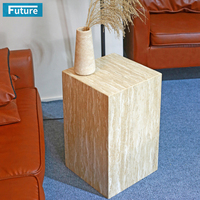 Table d'appoint en pierre de travertin beige 100% naturelle pour appartement, villa, manoir, hôtel, salon, chambre à coucher, meubles