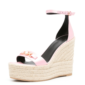 Straw Plaited Thick Platform Shoes Women's Single Band High Wedge Heels Retro Metal Ornaments Ankle Strap <b>Sandals</b> - Product Image 2