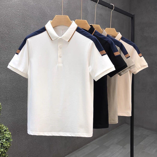 Men's Short Sleeve Polo Shirt Color Lapel Business Leisure Breathable Beads Cotton Golf Polo Cross Border for Customization