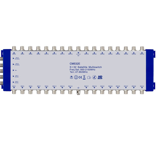 High Isolation Diseqc 5 Into 32 Wide Band Digital High Definition Metal Satellite Switch Cascade