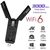 Tarjeta de Red Inalámbrica WiFi 6 AX3000 de Fábrica, Adaptador WiFi USB 3.0 de Doble Banda de 2.4 GHz y 5 GHz para Computadoras con Windows 10/11