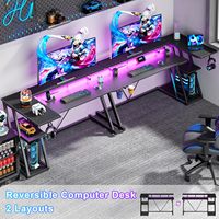 Bureau de jeu SENYU PB & Metal avec prise de courant et éclairage LED, bureau d'ordinateur d'angle avec étagères de rangement, bureau de télétravail, support pour écran