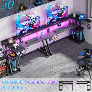 Escritorio para Juegos SENYU con Tomacorriente y Luces LED, Escritorio de Computadora Esquinero con Estantes de Almacenamiento, Escritorio para Oficina en Casa con Soporte para Monitor - Product Image 5