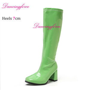 1960s 70s chaussures de danse femmes <span class=keywords><strong>Gogo</strong></span> bottes Sexy danseuse exotique chaussures Vintage genou hauts talons carrés fermeture éclair latérale bottes à talons bas - Product Image 5