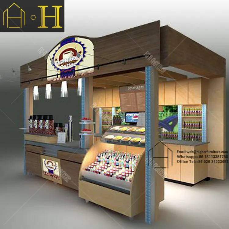 Balcão de madeira para café, design de kiosk de madeira sólida para suco, café, chá, kiosk, centro de compras