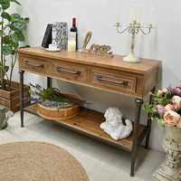 Console de salon rustique en bois massif, style ferme, avec rangement, plateau noir, durable, facile à assembler, idéale pour appartement