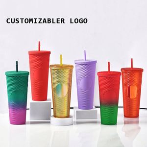 Vasos Reutilizables con Diseño de Diamantes, 24 oz, Multicolor, Plástico Mate, 710 ml, con Tapa y Pajita - Product Image 2