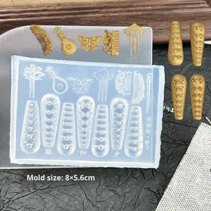 Moule de pochoir d'art d'ongle de Silicone de haute transparence de Style chinois professionnel pour le salon de manucure Lotus boucle de <span class=keywords><strong>poisson</strong></span> <span class=keywords><strong>rouge</strong></span> Dieu de la fortune - Product Image 6