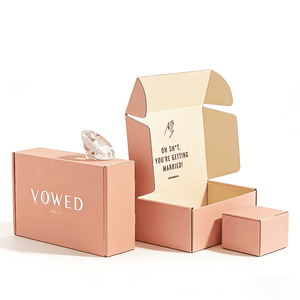 Caja de Joyería Suave Color Durazno Personalizada con Logotipo de Marca y Mensaje con Temática de Boda Impreso para Artículos de Regalo de Compromiso y Nupcial - Product Image 2