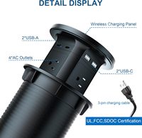 Prise escamotable tout-en-un pour économiser de l'espace, chargeur sans fil 15W, 4 prises AC, double USB-A, double USB-C pour bureau de conférence