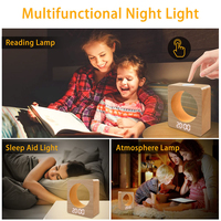 EMAF Décoration d'intérieur Horloge de table numérique pour enfants, en bois, avec fonction d'alarme, capteur tactile, mémoire de temps, veilleuse LED en forme de lune, cadeau