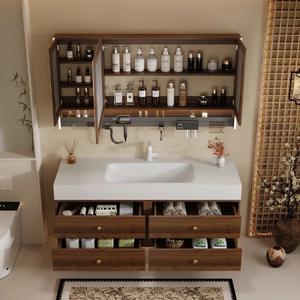 Meuble de salle de bain personnalisé de style mi-ancien avec lavabo intégré à chaud, miroir intelligent et vasque en céramique - Product Image 6