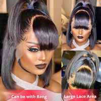 Échantillon Gratuit, Vente en Gros à Bas Prix, Perruques Courtes Bob Droites Sans Colle avec Dentelle Transparente HD, Cheveux Humains, Fournisseurs pour Femmes Noires