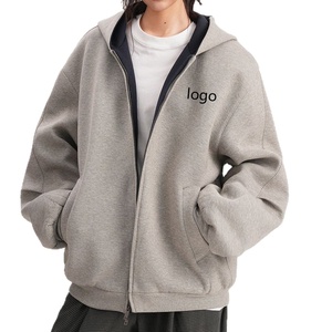 Offre Spéciale surdimensionné fermeture éclair femmes sweats à <span class=keywords><strong>capuche</strong></span> avec poches gris épais coton chaud hiver vêtements goutte épaule femmes sweats à <span class=keywords><strong>capuche</strong></span> - Product Image 1