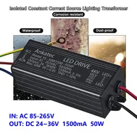 Transformateur d'éclairage étanche IP65 50W 1500mA Adaptateur AC85-265V à DC 24-36V COB Chip Alimentation à courant constant
