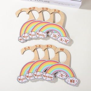 Rainbow Wooden Baby Clothes Hanger, Age-Oriented <b>Storage</b> <b>Rack</b> for Newborn Babies, Creative Cartoon Wooden Clothes Hanger - Product Image 2