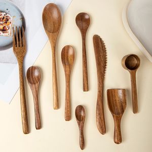 <span class=keywords><strong>ว</strong></span>ัสดุที่เป็นมิตรกับสิ่งแวดล้อม ไม้กระถินเทศ เกรดสำหรับอาหาร ช้อนและส้อมสำหรับเด็ก ชุดอาหาร ดีไซน์เรโทรหรูหราเบาๆ - Product Image 1