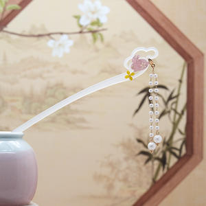 Horquilla de Pelo de Conejo <span class=keywords><strong>Rosa</strong></span> de Alta Calidad con Borla, Estilo Antiguo, Accesorio para el Cabello para <span class=keywords><strong>Mujer</strong></span> - Product Image 2