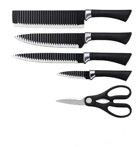 Juego de 6 Cuchillos de Cocina de Acero Inoxidable con Diseño de Ondas Negras, Juego de Cuchillos Multifuncionales con Pelador de Cerámica, Cuchillo Suizo - Product Image 1