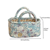 Panier de rangement matelassé vintage à motif floral, mini panier de rangement portable pour bureau, boîte de rangement de bureau avec poignée