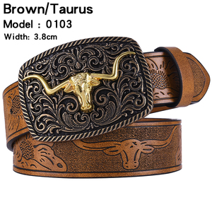 <span class=keywords><strong>Ceinture</strong></span> denim occidentale transfrontalière, <span class=keywords><strong>ceinture</strong></span> jeunesse rétro à boucle lisse en alliage tête de taureau, <span class=keywords><strong>ceinture</strong></span> <span class=keywords><strong>tendance</strong></span> à imprimé punk pour hommes et femmes - Product Image 4