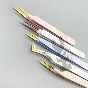 Pince à épiler Marque privée Nouveau style Extension de cils en acier inoxydable Pince à épiler Couleurs en poudre Revêtement avec logo durable vison - Product Image 2