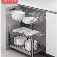 TKK Étagère à Épices Coulissante Personnalisée en Acier Inoxydable, Panier de Rangement Simple pour Armoire de Cuisine, 3 Niveaux
