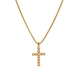 Collana da Donna Trendy con <span class=keywords><strong>Croce</strong></span> Religiosa in Acciaio Inossidabile Placcato Oro 18K e Zirconi di Alta Qualità - Product Image 1