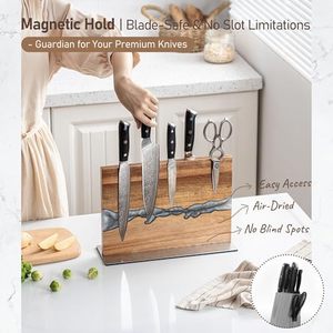 <span class=keywords><strong>Portacoltelli</strong></span> Magnetico da Appoggio, Supporto in Legno di Acacia Senza Foratura con Resina Epossidica Artistica e Magnete Potente - Product Image 5