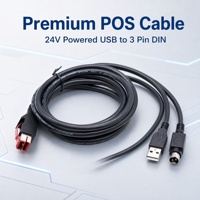 Kabel USB 2.0 A Male ke Hosiden 3 Pin Din, Daya 24V, Kabel Data & Daya POS, 2M 3M