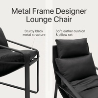 Fauteuil lounge design en métal noir, fauteuil d'appoint moderne avec coussin et oreillers en cuir pour salon, villa, hôtel