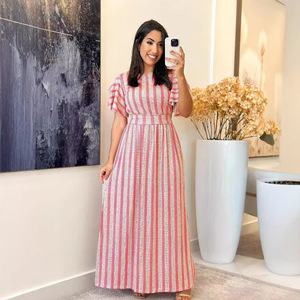 Robe longue rayée imprimée à fines bretelles et manches à volants pour femme, style européen et américain, modèle 79 - Product Image 1