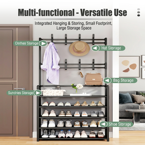 Porte-chaussures et porte-manteau multifonctionnel pour entrée, étagère de <span class=keywords><strong>rangement</strong></span> durable, montage facile, organisateur de chaussures pour la maison, le couloir, le garage, le salon - Product Image 4