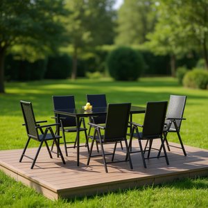 Medium Garden Dining Set 6 Seater Black PE Rattan Multi Position <b>Backrest</b> Outdoor Furniture Contemporary Design - Product Image 2