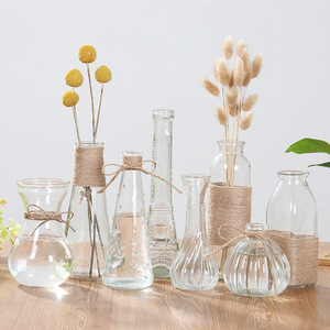 Petit <span class=keywords><strong>vase</strong></span> à fleurs en verre personnalisé bouteille de décoration intérieure en cristal Ins moderne pour fête de mariage <span class=keywords><strong>vase</strong></span> de table transparent en métal design - Product Image 1