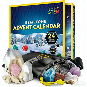 Calendario dell'Avvento con Gemme per Bambini, 24 Gemme da Scoprire Ogni Giorno, Collezione Completa di Rocce, Mini Kit di Scavo per Gemme - Product Image 1