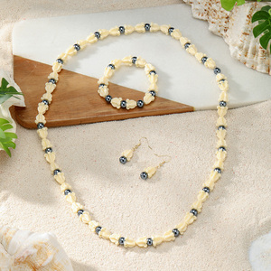 Hawaiian Jewelry Wholesale Crown Flower Design <strong>Matching</strong> Shell Pearl Necklace Earring <strong>Bracelet</strong> 3pcs Jewelry Set for Women - Product Image 2