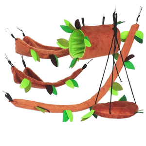 Conjunto de Cinco Peças de Decoração para Gaiola de Pequenos Animais, em Pelúcia Quente e Algodão: Rede em Formato de Folha, Tubo de Escalada, Balanço e Cama Suspensa, Adequado para <span class=keywords><strong>Hamster</strong></span>, Petauro-do-açúcar e Esquilo - Product Image 1