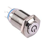 Interrupteur à bouton-poussoir métallique étanche IP65 de 16 mm avec logo symbole d'alimentation éclairé, interrupteur momentané en acier inoxydable 5 broches