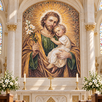 Mosaïque murale religieuse personnalisée Saint Joseph en feuille d'or, art mural artisanal pour villa, hall d'hôtel, crédence