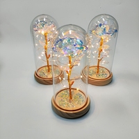 Bouquet Permanent Rose Feuille d'Or Nouveauté Base en Bois Couverture Acrylique Résistant aux Dégâts pour Cadeaux d'Anniversaire Décorations Fête des Mères