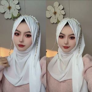 Nouveau foulard musulman pour femmes avec franges papillon et cristaux, voile ethnique en mousseline fait main avec chaîne - Product Image 3