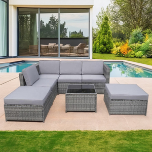 Hot Seller Modern Comfortable Waterproof Outdoor Rattan Sofa Set Tempered Glass Table Top Polyester Cushion Hotel Garden Patio - Product Image 6