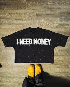 T-shirt pour homme surdimensionné et court avec logo brodé personnalisé, strass personnalisés - Product Image 2