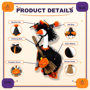 Trajes de bruja de Halloween de 7 pulgadas para ganso de escritorio, ropa de otoño para ganso de escritorio con gafas y collares de escoba para estatua de ganso magnética - Product Image 4