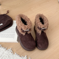 Bottines d'hiver chaudes pour femmes, en daim, à bordure fourrée bouclée, avec bride à boucle métallique, plateforme épaisse, courtes